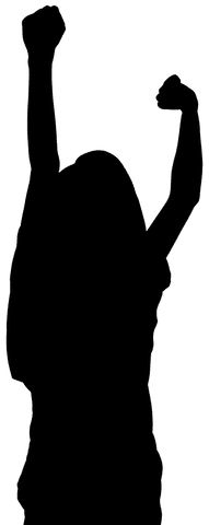 Energized woman raising hands silhouette vector transparent background