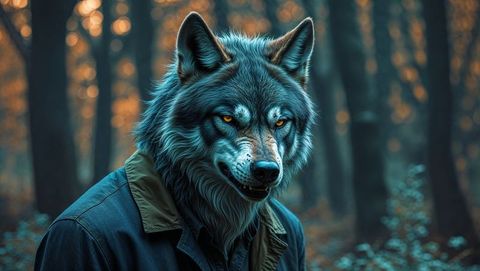 Mystic werewolf in ethereal forest environs