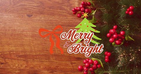 Festive Christmas Greetings With Elegant Red Bows and Green Pine on Wooden Background - Download Free Stock Images Pikwizard.com