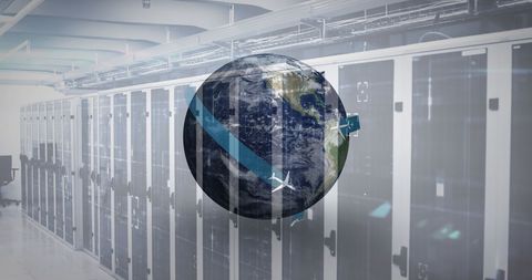 global networking technology with digital world map and server room - Download Free Stock Images Pikwizard.com