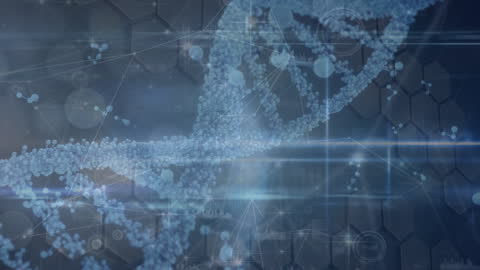 Digital DNA Strand With Network Connections in Futuristic Space