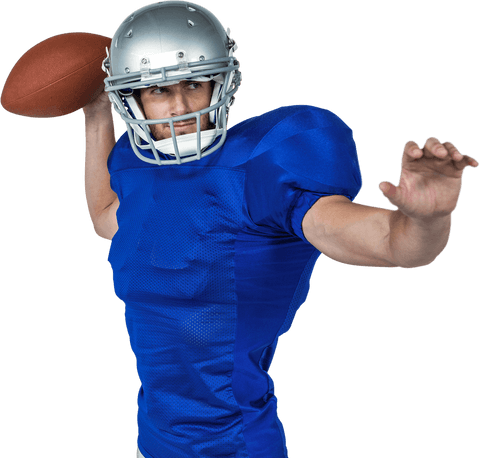 American Football Quarterback Throwing in Transparent Background
