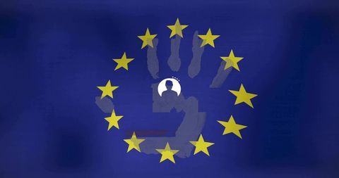 Showing eu data protection handprint with user silhouette surrounded by yellow stars