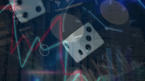 Financial Risk Concept with Dice and Digital Graph Overlay