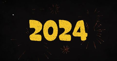 2024 with Yellow Fireworks on Black Background for New Year Celebration - Download Free Stock Images Pikwizard.com
