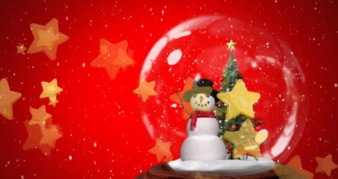 Festive Snow Globe Animation with Golden Stars Falling