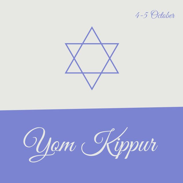 Elegant greeting card design honoring Yom Kippur with the Star of David and the dates 4-5 October. Ideal for sending holiday greetings, creating online social media posts, or designing printed materials for the observance of this important Jewish holiday.