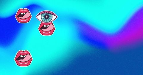 Surreal eye and lips icons on vibrant background