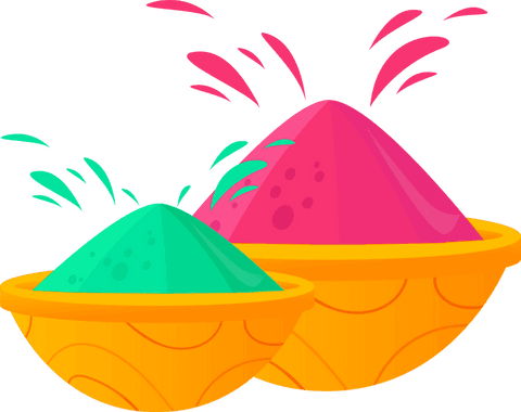 Colorful holi powders splashing against transparent background