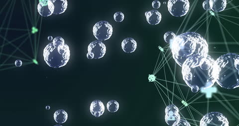 Digital Media Icons and Bubble Connections on Dark Background