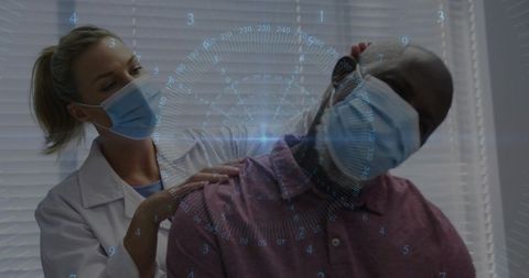 Clinician performing neck and shoulder assessment with augmented reality hud