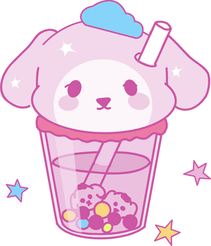 Kawaii Boba Cup with Pastel Pink Cartoon Dog Ice Cream