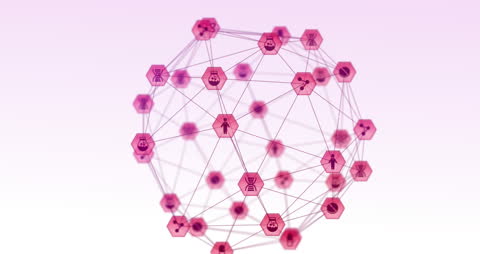Complex Network of Nodes on Soft Pink Background