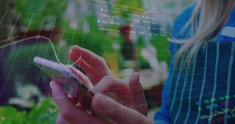 Woman Engaged with Digital Financial Analytics on Smartphone Outdoors