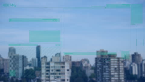 Futuristic Data Interface Over Blurry Cityscape