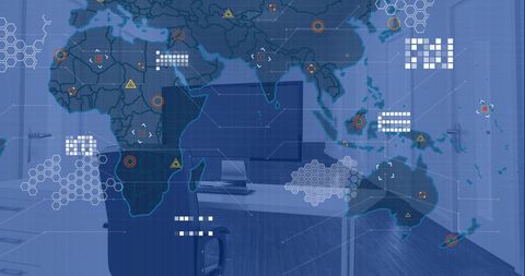 Global finance and data processing with office concept