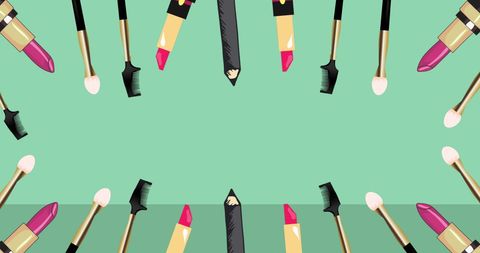 Patterned Makeup Tools and Cosmetics on Green Background - Download Free Stock Images Pikwizard.com