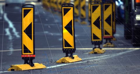 Digital Data Over City Street Scene with Barrier Analysis