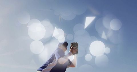 Dynamic Teen Girl Playing Baseball Under Blue Sky with Dream Effect