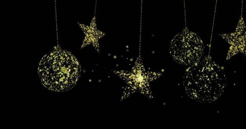 Festive Gold Baubles and Stars on Black Background - Download Free Stock Images Pikwizard.com