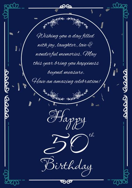 Elegant Happy 50th Birthday Card on Dark Blue Background - Download Free Stock Templates Pikwizard.com