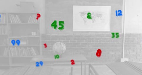 Colorful floating numbers in classroom concept