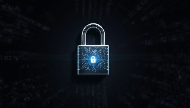 Futuristic padlock symbolizing digital security and cyber protection