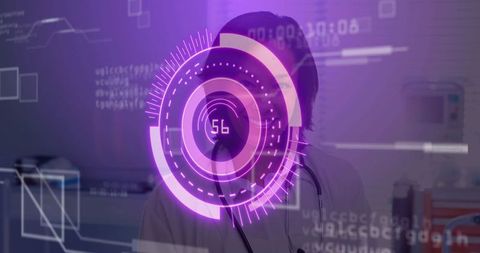 Female doctor analyzing data with futuristic hud