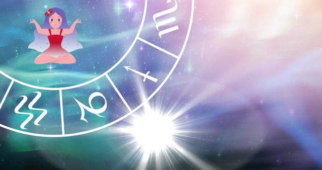 Colorful Horoscope Wheel Over Cosmic Background - Download Free Stock Images Pikwizard.com