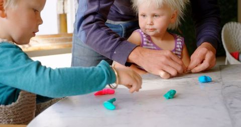 Father and Children Bonding Through Clay Activities at Home - Download Free Stock Images Pikwizard.com