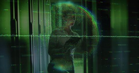 It specialist analyzing data in futuristic data center