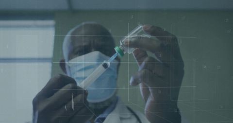 Doctor Preparing Vaccine Injection with Precision Overlay