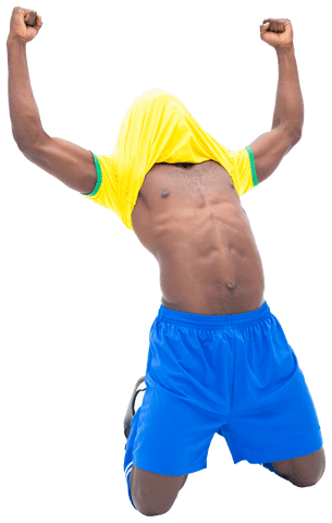 Football Player Celebrating with Overhead Transparent Shirt Played