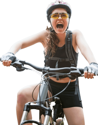 enthusiastic female cyclist on mountain bike with transparent background - Download Free Stock Videos Pikwizard.com