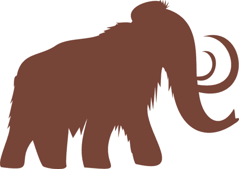 Silhouette of woolly mammoth on transparent background with copy space