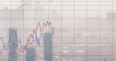 Finance Data Visualization in Urban Cityscape Background