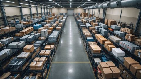 Spacious Warehouse Interior with Metal Racks and Concrete Floor - Download Free Stock Images Pikwizard.com