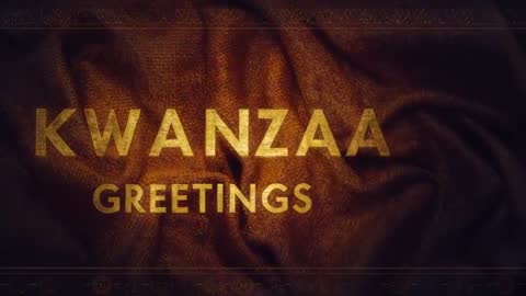 Gold KWANZAA GREETINGS Animating Typography Moving Over Textured Brown Fabric Backdrop