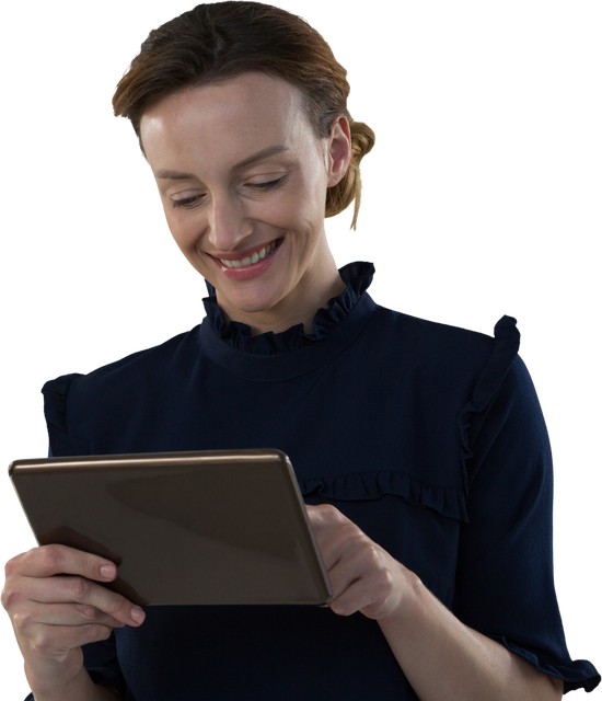 Smiling Caucasian Woman Using Tablet Transparent Background - Download Free Stock Videos Pikwizard.com