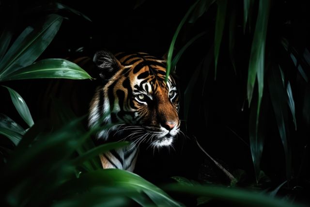 Portrait of tiger in tropical jungle leaves and plants, created using generative ai technology - Download Free Stock Photos Pikwizard.com