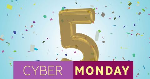 Cyber Monday Celebration with Gold Number Balloon and Confetti