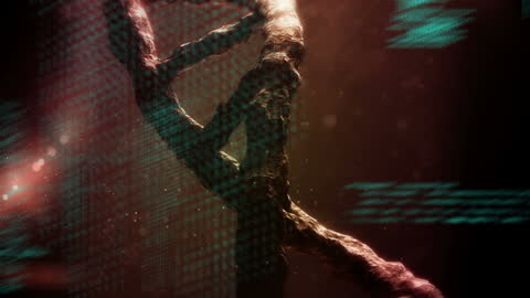 3D DNA Strand with Digital Data Overlay in Motion