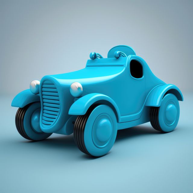 Close up of blue car toy on blue background, created using generative ai technology. Car, toy and colour concept digitally generated image.