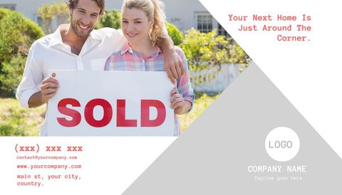 Smiling Couple Holding Sold Sign in New Home Celebration - Download Free Stock Templates Pikwizard.com