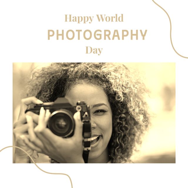 World Photography Day: Happy Woman with Camera Celebrating - Download Free Stock Templates Pikwizard.com