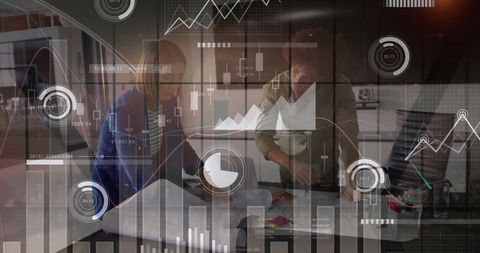 Business team analyzing digital financial data projections