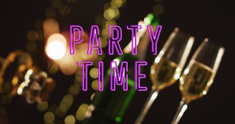 Party Time with Champagne Toast on Black Background