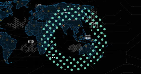 Digital World Map with Scanning Technology Effects