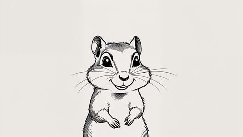 Whimsical Cartoon Chipmunk in Minimalist Ink Style