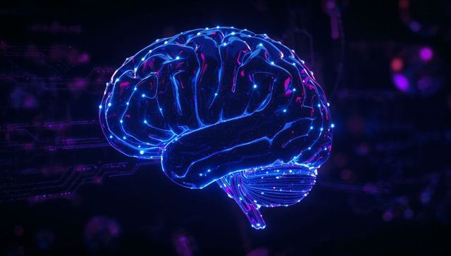 Futuristic Neon Brain with Glowing Digital Connectivity